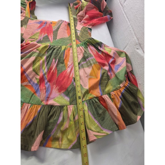 Farm Rio Mini Dress Beaded Garden Puff Sleeves Tiered Sz S Beach Festival Colorf - Picture 11 of 12